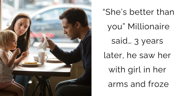 “She’s better than you” Millionaire said… 3 years later, he saw her with girl in her arms and froze