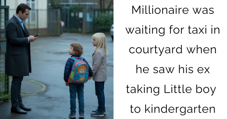 Millionaire was waiting for taxi in courtyard when he saw his ex taking Little boy to kindergarten