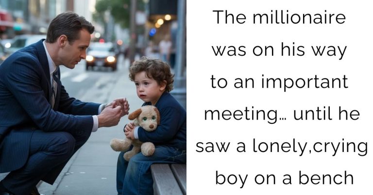 The millionaire was on his way to an important meeting… until he saw a lonely, crying boy on a bench
