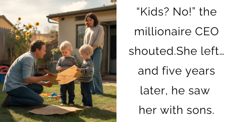 “Kids? No!” the millionaire CEO shouted. She left… and five years later, he saw her—with sons.