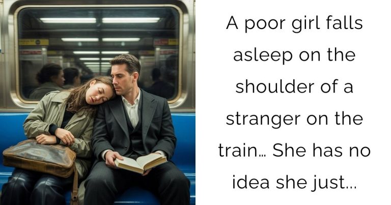 A poor girl falls asleep on the shoulder of a stranger on the train… She has no idea she just…