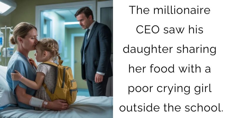 The millionaire CEO saw his daughter sharing her food with a poor crying girl outside the school.