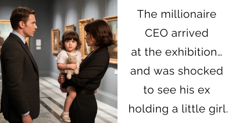 The millionaire CEO arrived at the exhibition… and was shocked to see his ex holding a little girl.