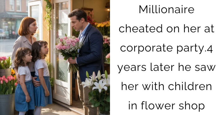 Millionaire cheated on her at corporate party. 4 years later he saw her with children in flower shop