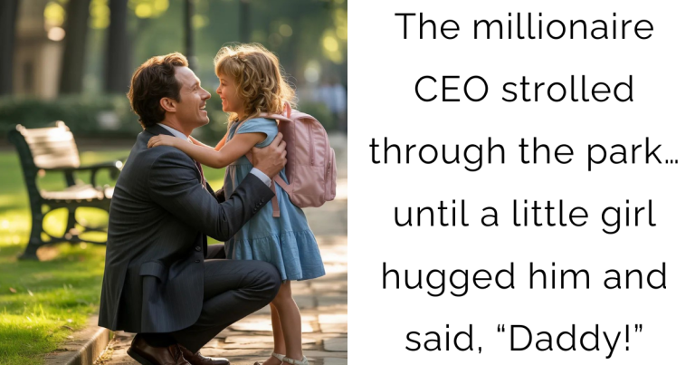 The millionaire CEO strolled through the park… until a little girl hugged him and said, “Daddy!”