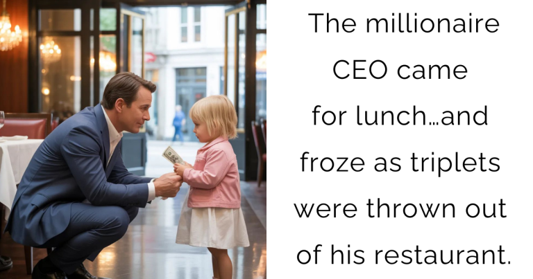 The millionaire CEO came for lunch… and froze as triplets were thrown out of his restaurant.
