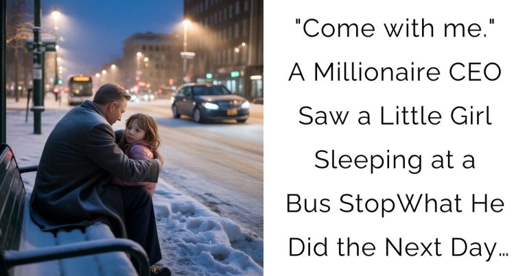 “Come with me.” A Millionaire CEO Saw a Little Girl Sleeping at a Bus Stop—What He Did the Next Day…