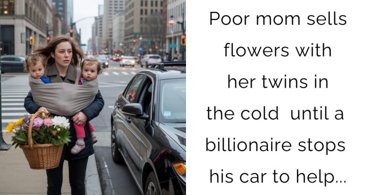 Poor mom sells flowers with her twins in the cold — until a billionaire stops his car to help…
