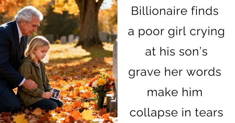 Billionaire finds a poor girl crying at his son’s grave her words make him collapse in tears…