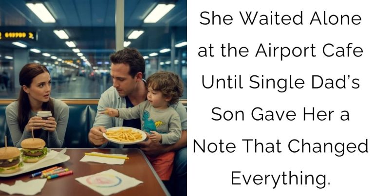 She Waited Alone at the Airport Cafe—Until Single Dad’s Son Gave Her a Note That Changed Everything.