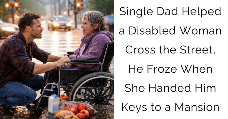 Single Dad Helped a Disabled Woman Cross the Street, He Froze When She Handed Him Keys to a Mansion