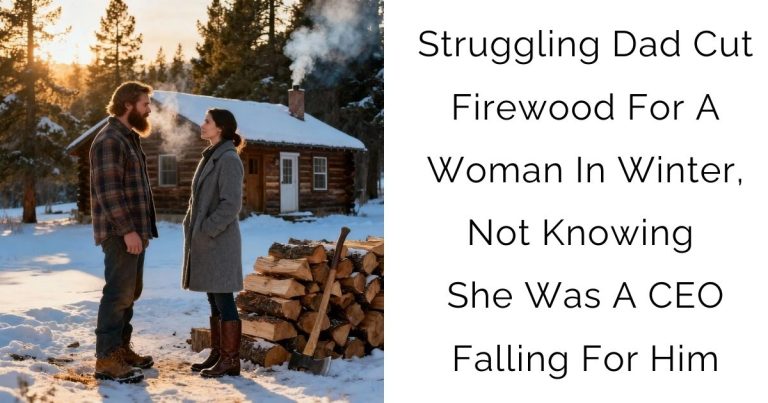 Struggling Dad Cut Firewood For A Woman In Winter, Not Knowing She Was A CEO Falling For Him