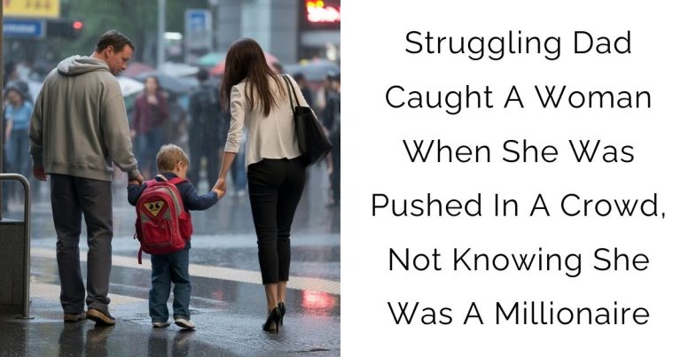 Struggling Dad Caught A Woman When She Was Pushed In A Crowd, Not Knowing She Was A Millionaire