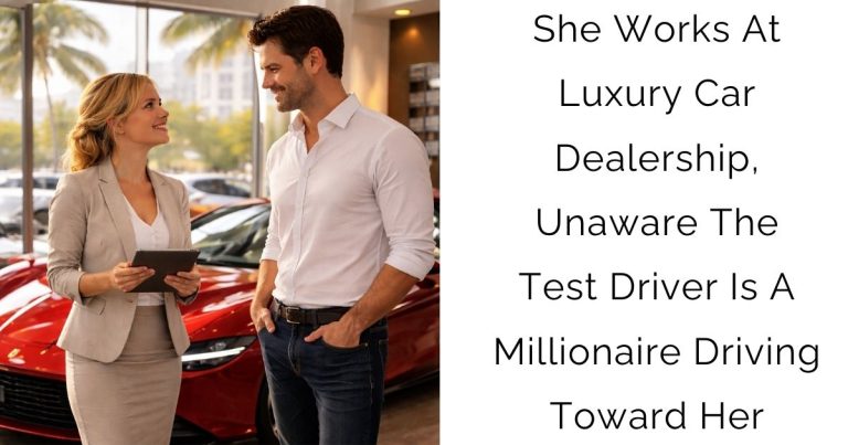 She Works At Luxury Car Dealership, Unaware The Test Driver Is A Millionaire Driving Toward Her