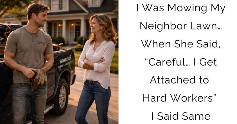 I Was Mowing My Neighbor Lawn… When She Said, “Careful… I Get Attached to Hard Workers” I Said Same