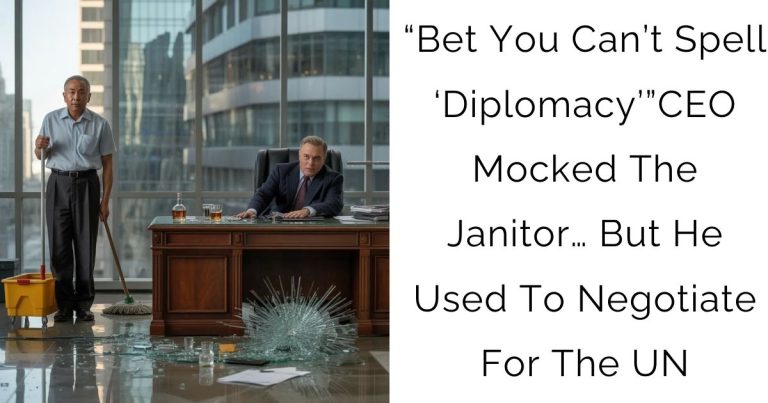 “Bet You Can’t Spell ‘Diplomacy’” — CEO Mocked The Janitor… But He Used To Negotiate For The UN
