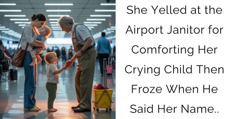 She Yelled at the Airport Janitor for Comforting Her Crying Child—Then Froze When He Said Her Name..