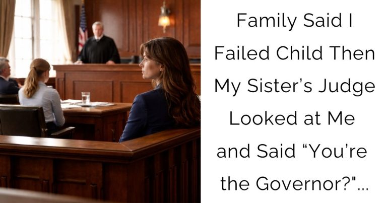 Family Said I Failed Child — Then My Sister’s Judge Looked at Me and Said “You’re the Governor?”…