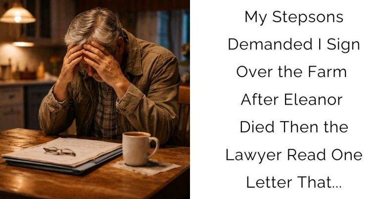 My Stepsons Demanded I Sign Over the Farm After Eleanor Died—Then the Lawyer Read One Letter That…