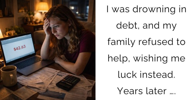 I was drowning in debt, and my family refused to help, wishing me luck instead. Years later ….