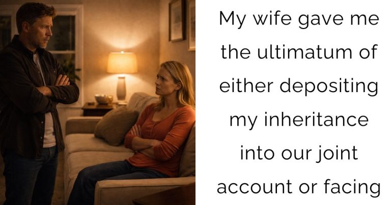 My wife gave me the ultimatum of either depositing my inheritance into our joint account or facing