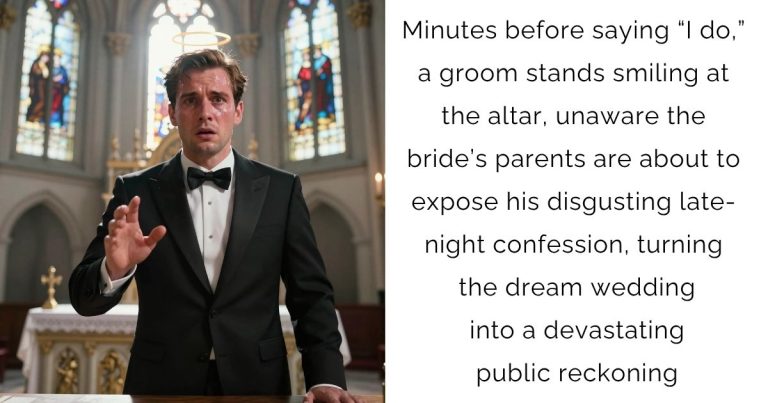 Minutes before saying “I do,” a groom stands smiling at the altar, unaware the bride’s parents are about to expose his disgusting late-night confession, turning the dream wedding into a devastating public reckoning