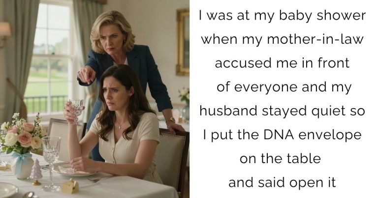 I was at my baby shower when my mother-in-law accused me in front of everyone and my husband stayed quiet so I put the DNA envelope on the table and said open it