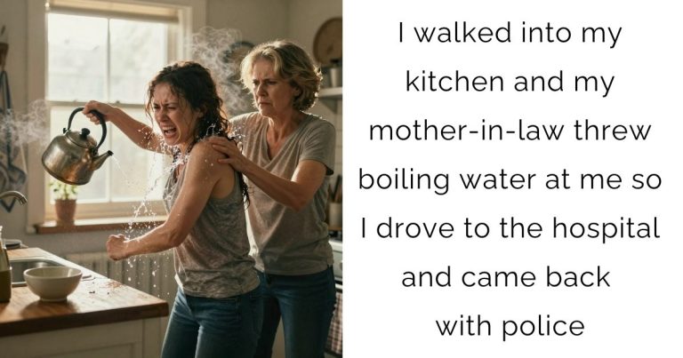 I walked into my kitchen and my mother-in-law threw boiling water at me so I drove to the hospital and came back with police