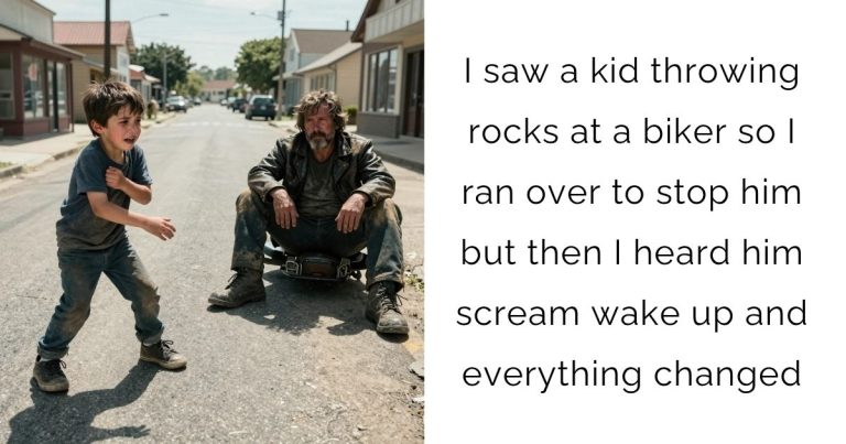 I saw a kid throwing rocks at a biker so I ran over to stop him but then I heard him scream wake up and everything changed