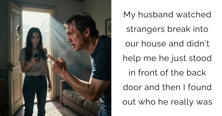 My husband watched strangers break into our house and didn’t help me he just stood in front of the back door and then I found out who he really was