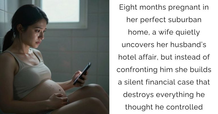 Eight months pregnant in her perfect suburban home, a wife quietly uncovers her husband’s hotel affair, but instead of confronting him she builds a silent financial case that destroys everything he thought he controlled