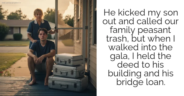 He kicked my son out and called our family peasant trash, but when I walked into the gala, I held the deed to his building and his bridge loan.