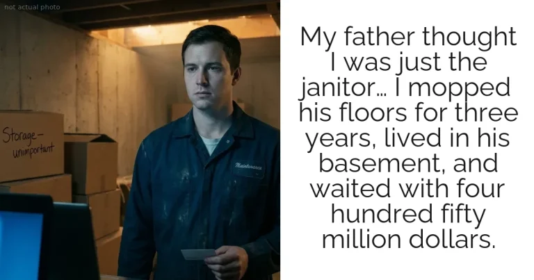 My father thought I was just the janitor… I mopped his floors for three years, lived in his basement, and waited with four hundred fifty million dollars.