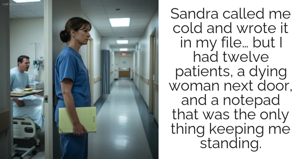 Sandra called me cold and wrote it in my file… but I had twelve patients, a dying woman next door, and a notepad that was the only thing keeping me standing.