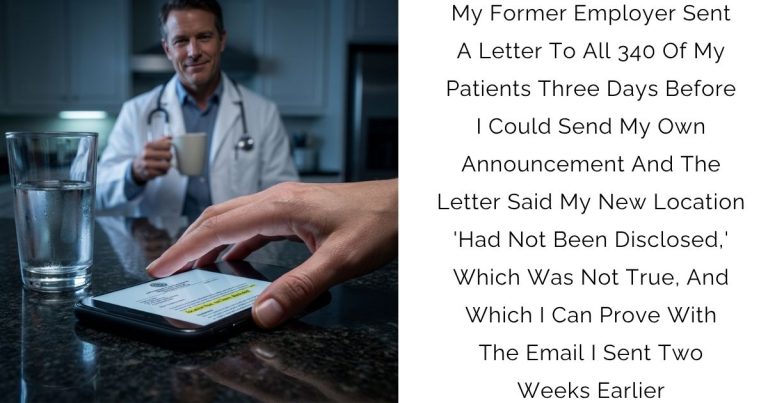 My Former Employer Sent A Letter To All 340 Of My Patients Three Days Before I Could Send My Own Announcement — And The Letter Said My New Location ‘Had Not Been Disclosed,’ Which Was Not True, And Which I Can Prove With The Email I Sent Two Weeks Earlier