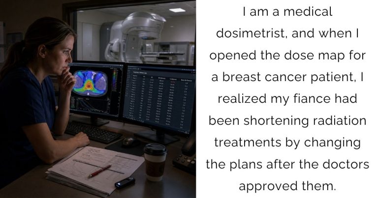 I am a medical dosimetrist, and when I opened the dose map for a breast cancer patient, I realized my fiance had been shortening radiation treatments by changing the plans after the doctors approved them.