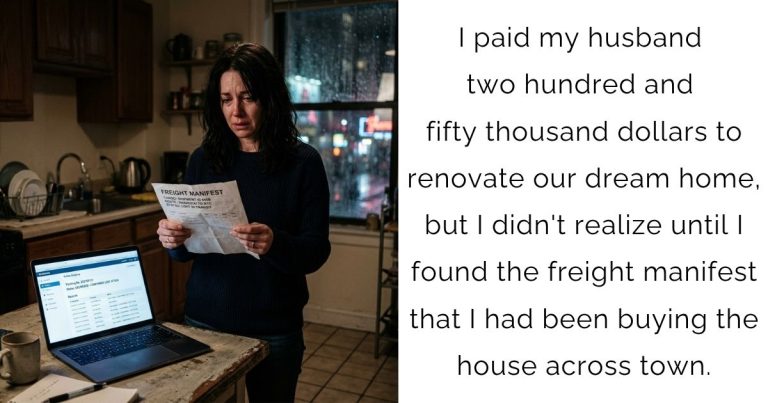 I paid my husband two hundred and fifty thousand dollars to renovate our dream home, but I didn’t realize until I found the freight manifest that I had been buying the house across town.