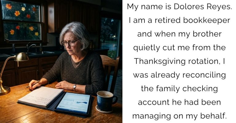 My name is Dolores Reyes. I am a retired bookkeeper — and when my brother quietly cut me from the Thanksgiving rotation, I was already reconciling the family checking account he had been managing on my behalf.