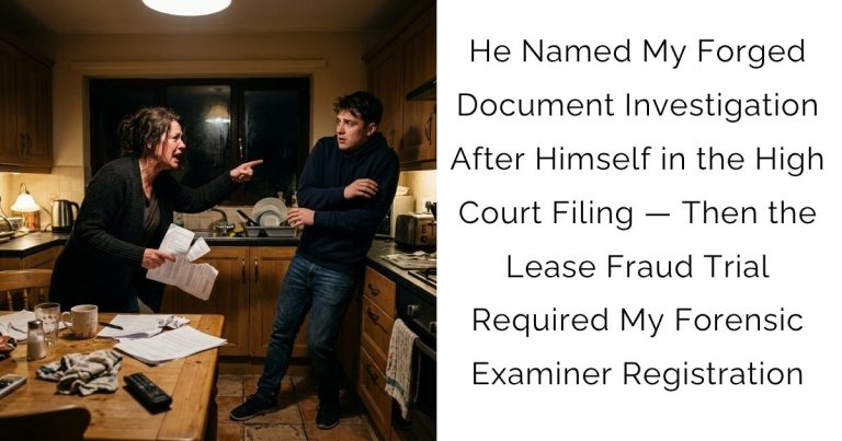 He Named My Forged Document Investigation After Himself in the High Court Filing — Then the Lease Fraud Trial Required My Forensic Examiner Registration