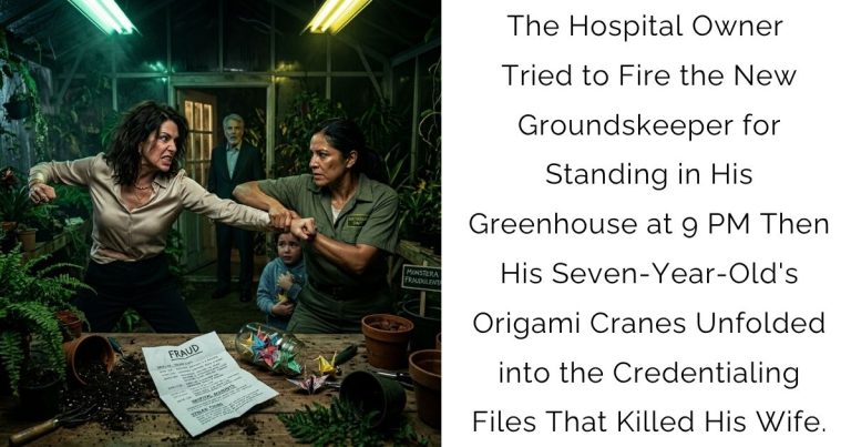 The Hospital Owner Tried to Fire the New Groundskeeper for Standing in His Greenhouse at 9 PM — Then His Seven-Year-Old’s Origami Cranes Unfolded into the Credentialing Files That Killed His Wife.