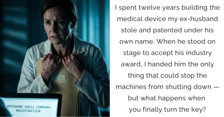 I spent twelve years building the medical device my ex-husband stole and patented under his own name. When he stood on stage to accept his industry award, I handed him the only thing that could stop the machines from shutting down — but what happens when you finally turn the key?