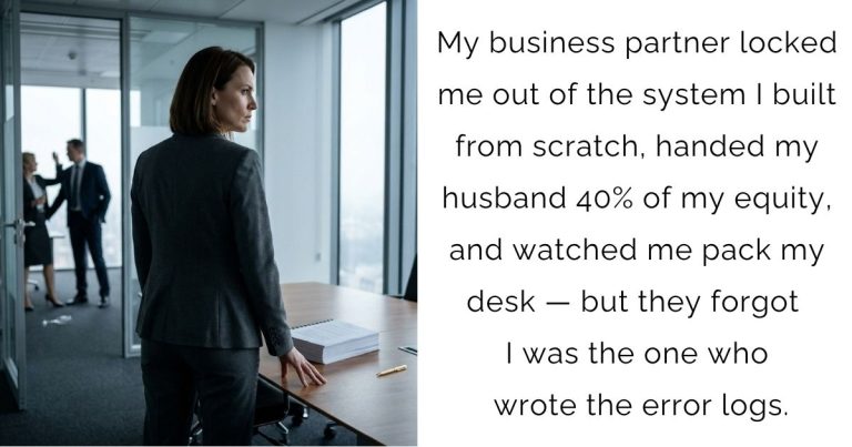 My business partner locked me out of the system I built from scratch, handed my husband 40% of my equity, and watched me pack my desk — but they forgot I was the one who wrote the error logs.