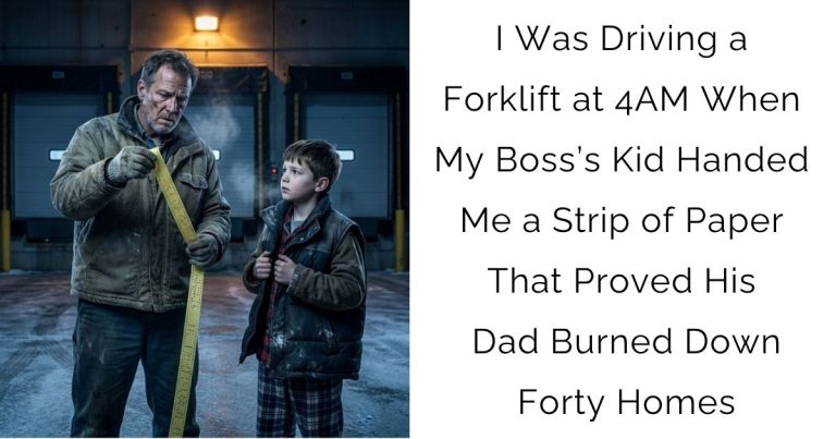 I Was Driving a Forklift at 4AM When My Boss’s Kid Handed Me a Strip of Paper That Proved His Dad Burned Down Forty Homes