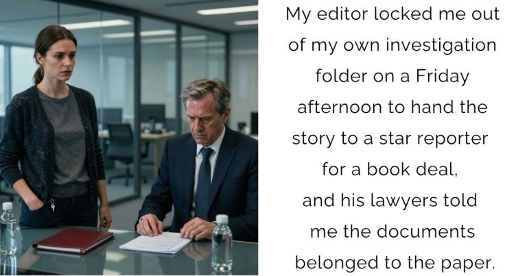 My editor locked me out of my own investigation folder on a Friday afternoon to hand the story to a star reporter for a book deal, and his lawyers told me the documents belonged to the paper.
