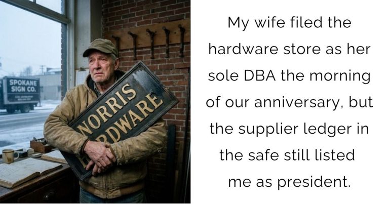 My wife filed the hardware store as her sole DBA the morning of our anniversary, but the supplier ledger in the safe still listed me as president.