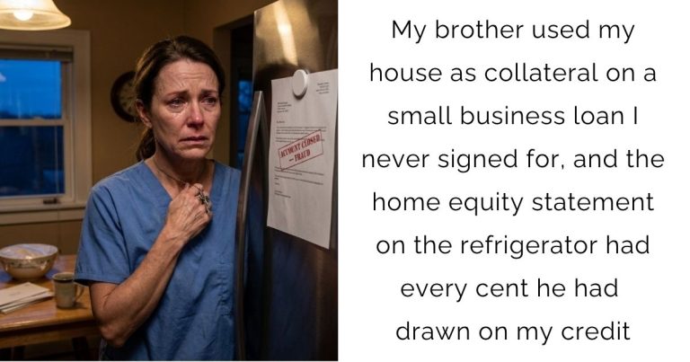 My brother used my house as collateral on a small business loan I never signed for, and the home equity statement on the refrigerator had every cent he had drawn on my credit
