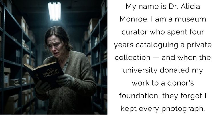 My name is Dr. Alicia Monroe. I am a museum curator who spent four years cataloguing a private collection — and when the university donated my work to a donor’s foundation, they forgot I kept every photograph.
