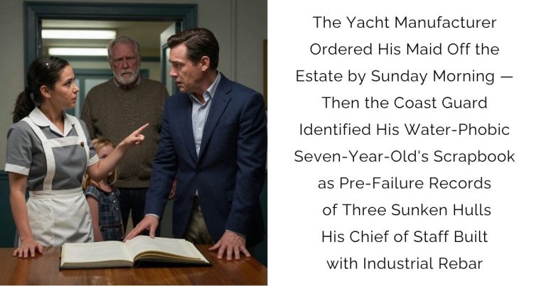 The Yacht Manufacturer Ordered His Maid Off the Estate by Sunday Morning — Then the Coast Guard Identified His Water-Phobic Seven-Year-Old’s Scrapbook as Pre-Failure Records of Three Sunken Hulls His Chief of Staff Built with Industrial Rebar