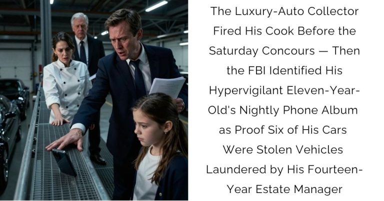 The Luxury-Auto Collector Fired His Cook Before the Saturday Concours — Then the FBI Identified His Hypervigilant Eleven-Year-Old’s Nightly Phone Album as Proof Six of His Cars Were Stolen Vehicles Laundered by His Fourteen-Year Estate Manager