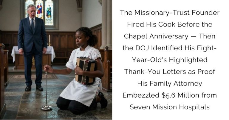 The Missionary-Trust Founder Fired His Cook Before the Chapel Anniversary — Then the DOJ Identified His Eight-Year-Old’s Highlighted Thank-You Letters as Proof His Family Attorney Embezzled $5.6 Million from Seven Mission Hospitals